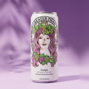 GREATER THAN Grape, coconut water and real fruit juice with electrolytes, single can, front view